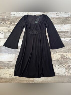 Olian Maternity Black Long Sleeve Belted A-Line Dress Size Large